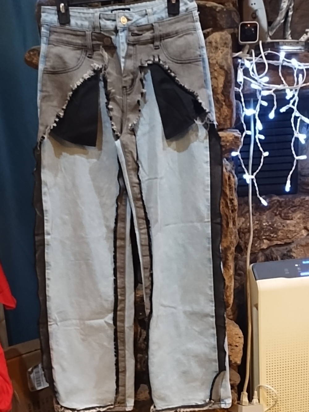 Rehab Lab  Distressed Panel Jeans — Light Blue, Gray &  Black